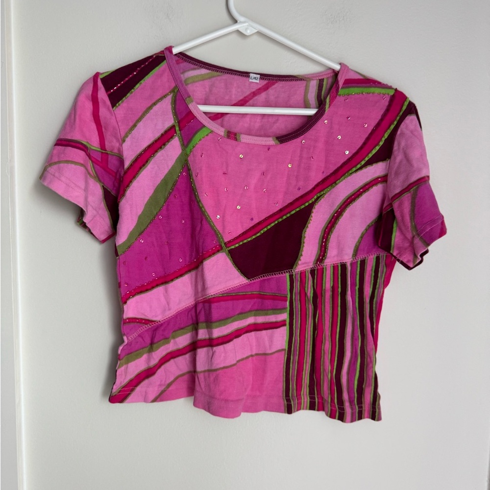 Vintage inspired short sleeve tee -  Striped/beaded details